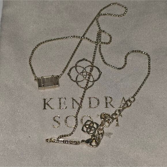 Kendra Scott Pattie Necklace Gold Plated Brass, Slate Cats Eye. 16" - Picture 2 of 4